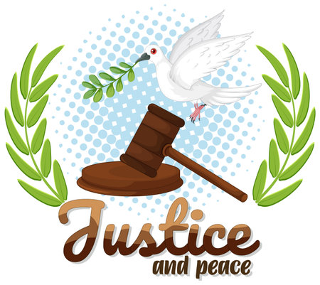 Dove, gavel, and laurel wreath symbolizing peace and justiceのイラスト素材