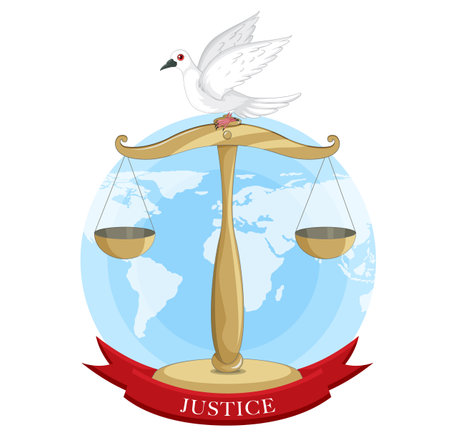 Illustration of a dove on scales over a globeのイラスト素材