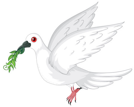 White dove in flight with a green olive branchのイラスト素材