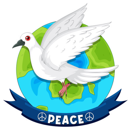 White dove flying over globe with peace bannerのイラスト素材