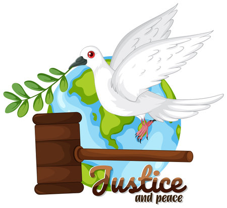Dove, globe, and gavel symbolizing justice and peaceのイラスト素材