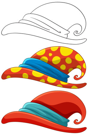 Three whimsical clown hats in different stylesのイラスト素材