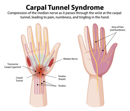 Diagram showing carpal tunnel syndrome symptomsのイラスト素材