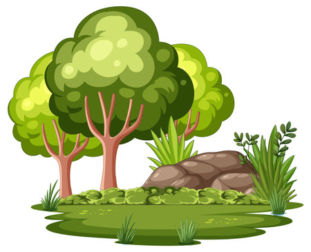 Green trees and rocks in a forestのイラスト素材
