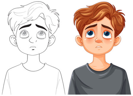 A boy with a sad expressionのイラスト素材
