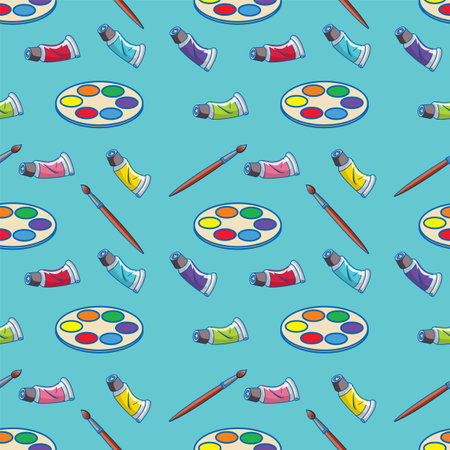 Seamless pattern of paint tubes and palettesのイラスト素材