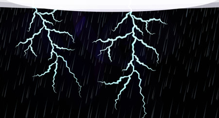 Two lightning bolts in a dark, rainy night