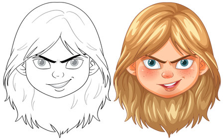 Vector illustration of a girl's expressive faceのイラスト素材