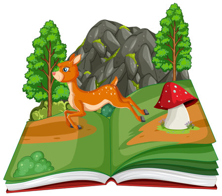 Deer leaping from an open bookのイラスト素材