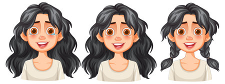 Three expressions of a smiling girlのイラスト素材