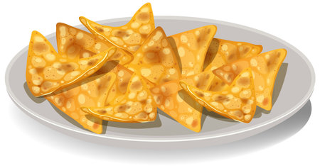 Crispy nachos served on a white plateのイラスト素材