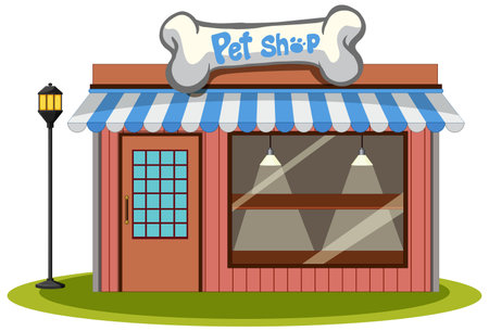 Colorful pet shop with striped awningのイラスト素材