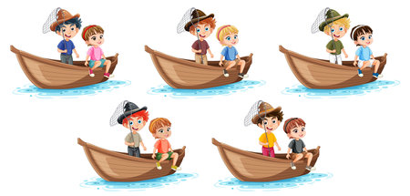 Kids enjoying a boat ride in pairsのイラスト素材