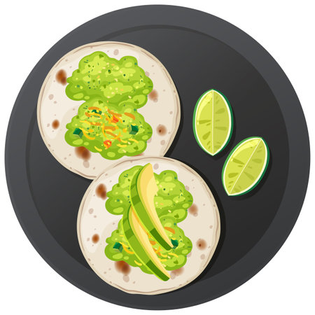 Delicious tacos with avocado and lime slicesのイラスト素材