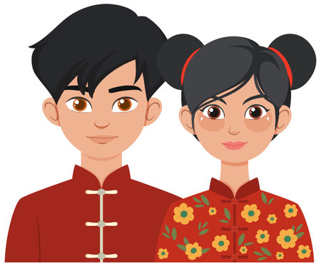 Man and woman in traditional costumesのイラスト素材