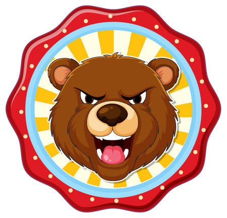 Fierce bear face in a circular badgeのイラスト素材