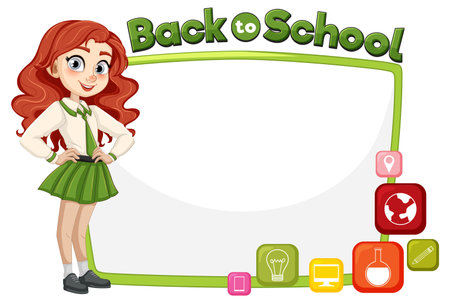 Girl ready for school with iconsのイラスト素材