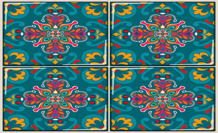 Vibrant mandala design on four tiles