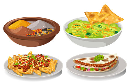 A selection of traditional Mexican dishesのイラスト素材