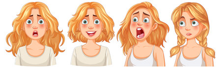 Four emotional expressions of a blonde womanのイラスト素材