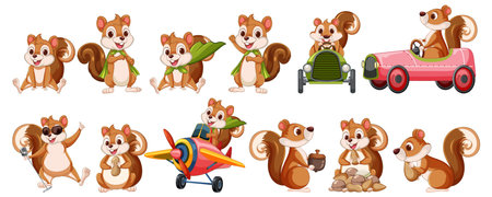 Squirrels engaging in fun and playful adventuresのイラスト素材