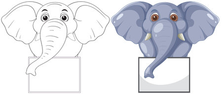 Two elephants holding blank signs for messagesのイラスト素材
