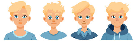 Four blonde boys with different hairstyles