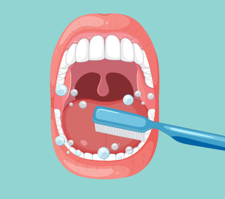 Open mouth with toothbrush and bubbles insideのイラスト素材