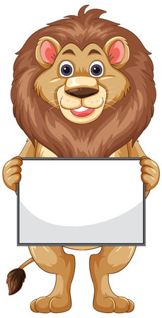 Cartoon lion holding a blank white sign