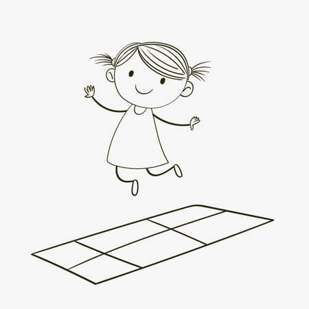 A happy child jumping on a hopscotch gridのイラスト素材