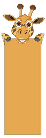 A cartoon giraffe peeks over a blank signのイラスト素材