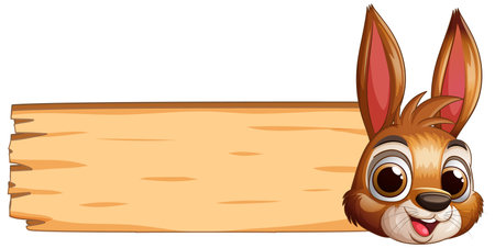 Adorable bunny peeking from behind a wooden signのイラスト素材
