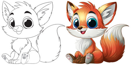 Cute fox with vibrant colors and big eyesのイラスト素材