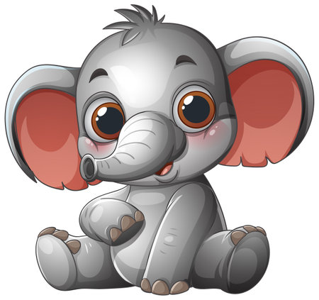 Cute cartoon elephant with big eyes and earsのイラスト素材