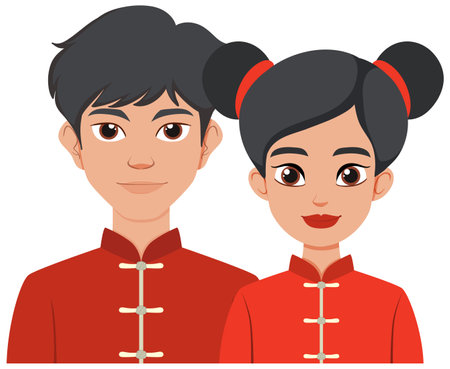 Man and woman in traditional attireのイラスト素材