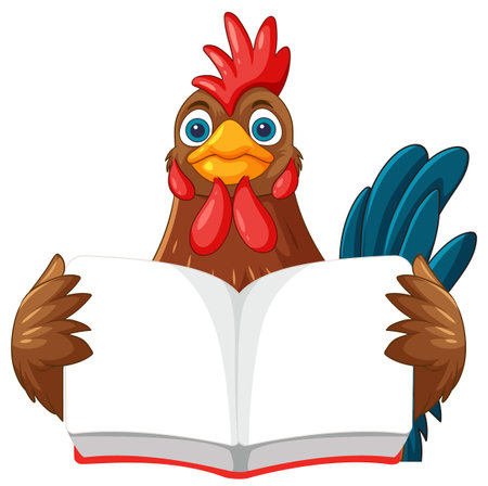 A colorful chicken holding an open bookのイラスト素材