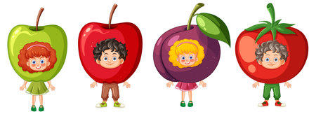 Kids dressed as various colorful fruitsのイラスト素材