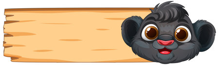 Adorable animal face beside a wooden signのイラスト素材