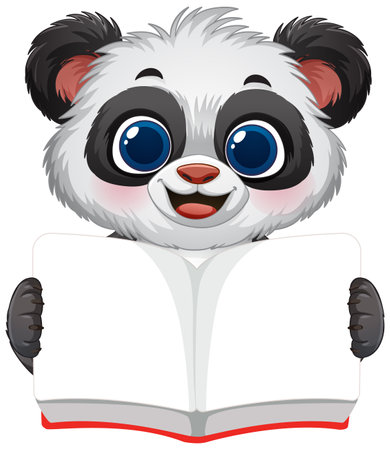 Adorable panda holding an open book, smiling happilyのイラスト素材