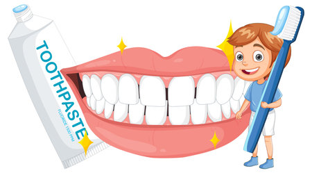 Smiling child with toothbrush and toothpasteのイラスト素材