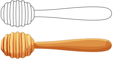 Wooden honey dipper with outline version shownのイラスト素材