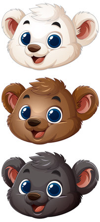 Three cute bear faces with joyful expressionsのイラスト素材