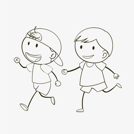 Two happy children running side by sideのイラスト素材