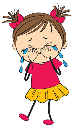 Illustration of a young girl crying, with vibrant colors and simple cartoon style, emphasizing emotion and expressionのイラスト素材