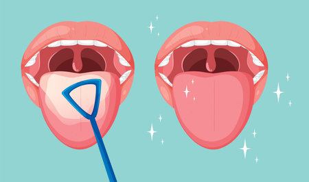 Illustration of tongue cleaning for better oral healthのイラスト素材