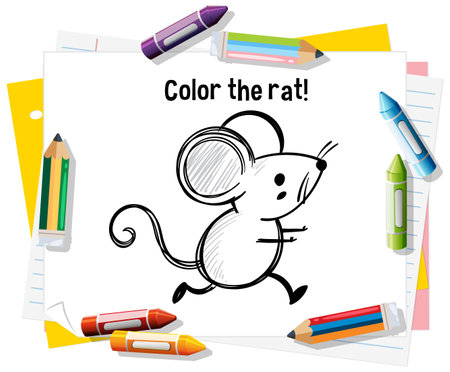 A playful rat drawing with coloring toolsのイラスト素材