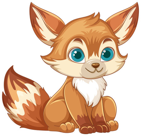 Adorable vector illustration of a cartoon fox with large blue eyes, featuring vibrant colors and a playful styleのイラスト素材