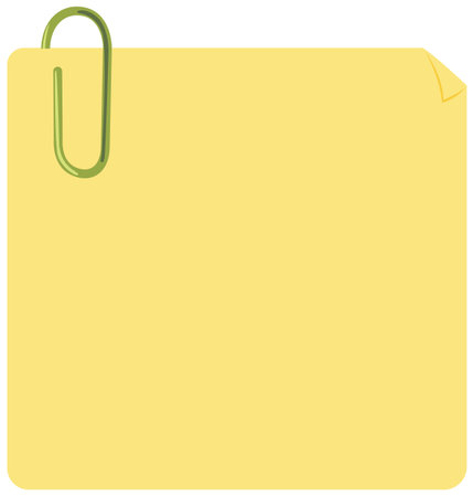 A yellow note with a green paperclip attachedのイラスト素材