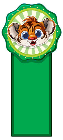 Adorable tiger face on a green bookmarkのイラスト素材