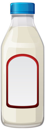 Vector illustration of a milk bottle with a blue cap and red-bordered label, featuring clean lines and a minimalist styleのイラスト素材